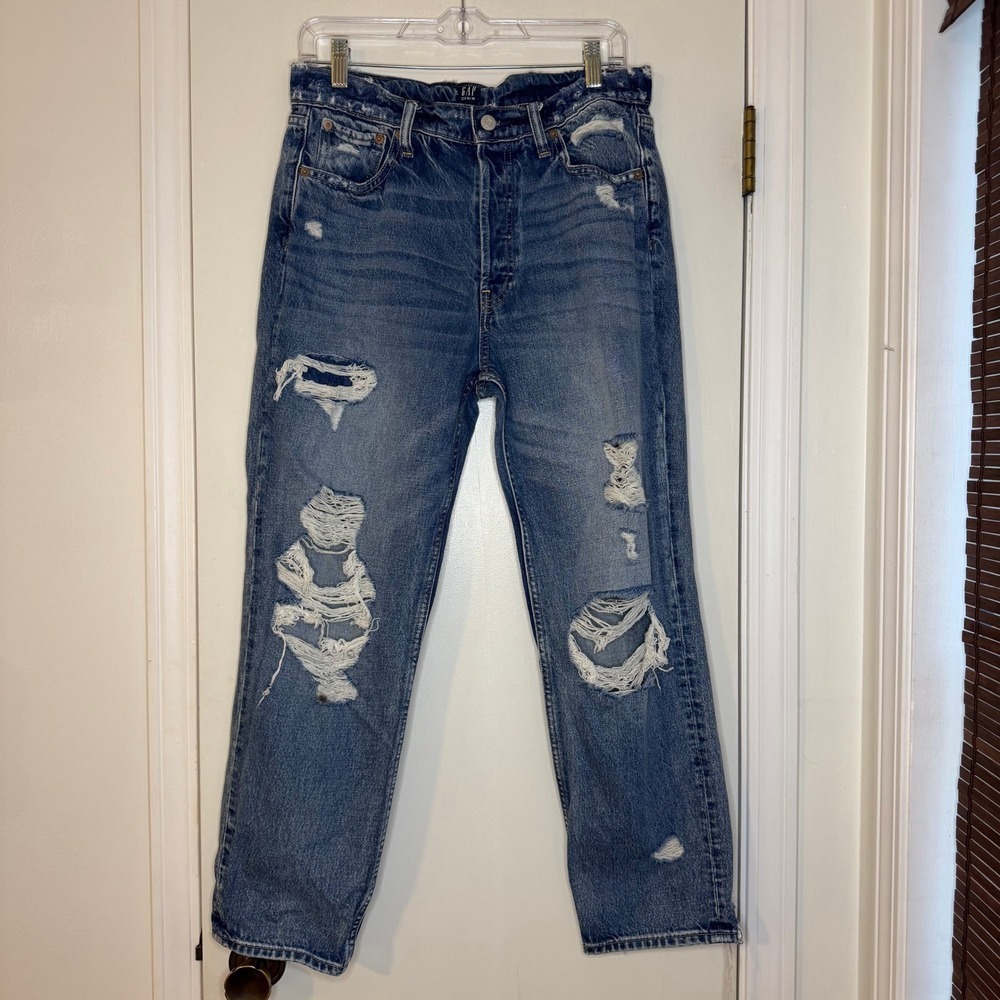 GAP Women's High-Rise Distressed Denim Jeans - Medium Blue